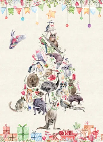 Bush Christmas Tree Linen Panel 25cm DV6379 - Devonstone Collection
